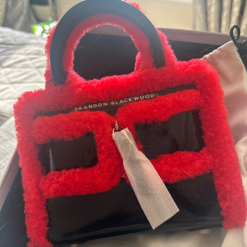 Brandon Blackwood black and red shearling mini bag